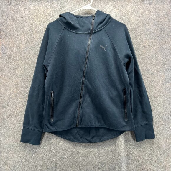 Puma Hoodie Womens Large Black Full Zip Sweatshirt Athletic Jacket Fleece Knit - Picture 1 of 11